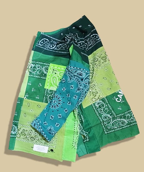 Remake Bandana Key Neck Shirts -Green Mix