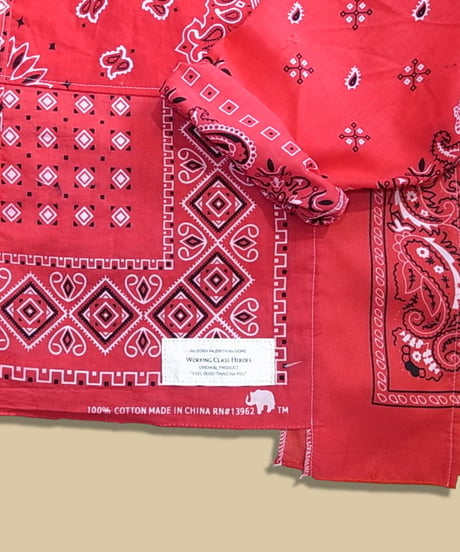 Remake Bandana Key Neck Shirts -Red Mix  #2001