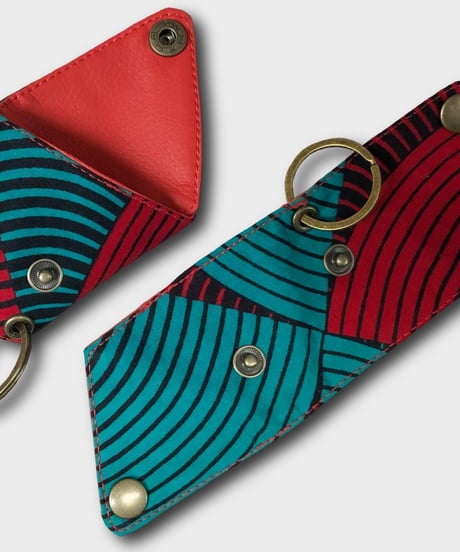 African batik Triangle Coin purse -green / red