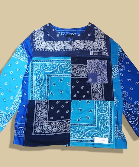 Remake Bandana Key Neck Shirts -Blue Mix #203