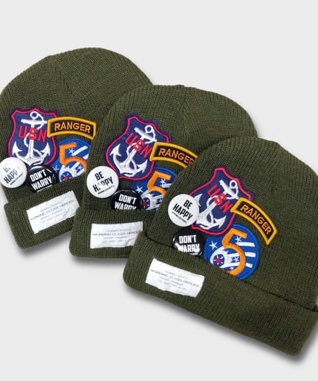 "Patched" USN Knit beanie -olive