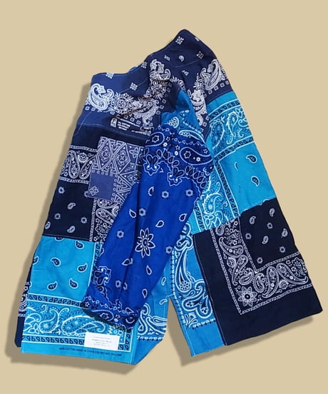 Remake Bandana Key Neck Shirts -Blue Mix #203