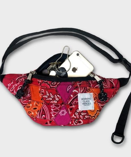 "Patchworks" Diamond Patch Bandana Fanny Pack -red mix