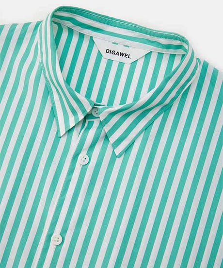 DIGAWEL Side pocket S/S shirt ① stripe【AQUA GREEN】