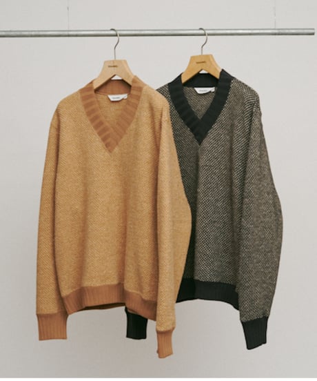 DIGAWEL Hexagonal patterns knit rib sweatshirt【BEIGE】