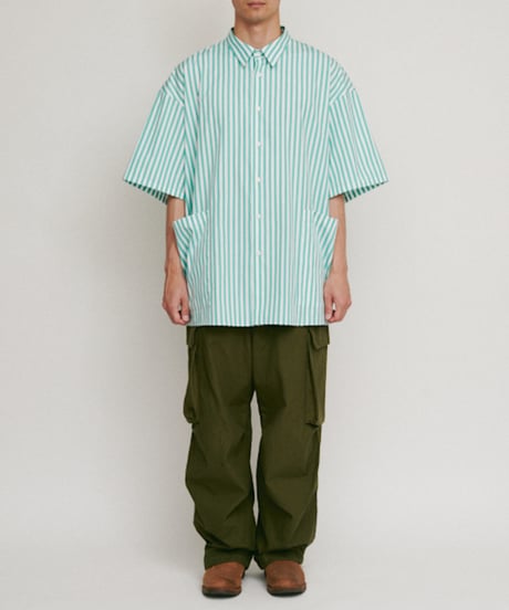 DIGAWEL Side pocket S/S shirt ① stripe【AQUA GREEN】