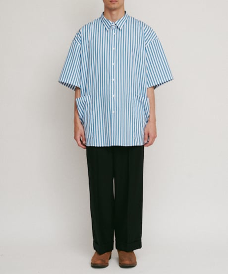 DIGAWEL Side pocket S/S shirt ① stripe【BLUE】