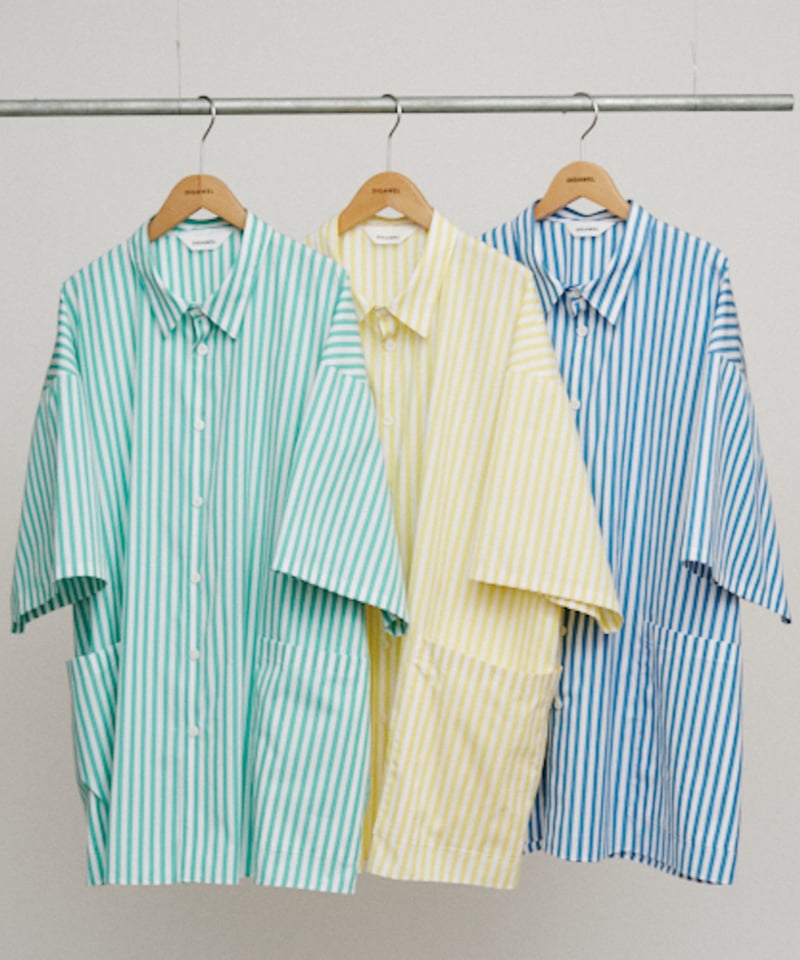 DIGAWEL Side pocket S/S shirt ① stripe【AQUA GRE