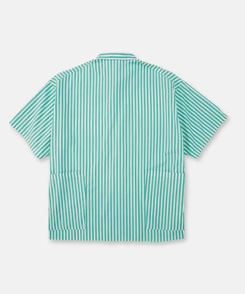 DIGAWEL ストライプシャツ 半袖 グリーン サイズ1 DIGAWEL Side pocket S/S shirt ① stripe【AQUA GRE
