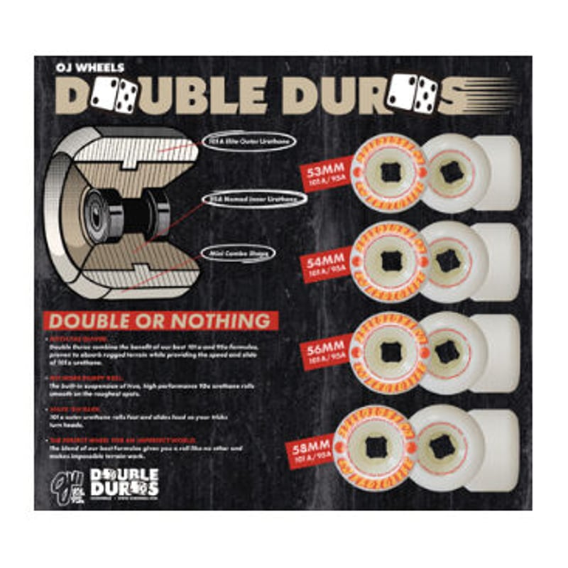 DOUBLE DUROS スケートボードウィール 58mm 95A 58mm / 99-95A Mini Combo White Black | Double Duro | OJ