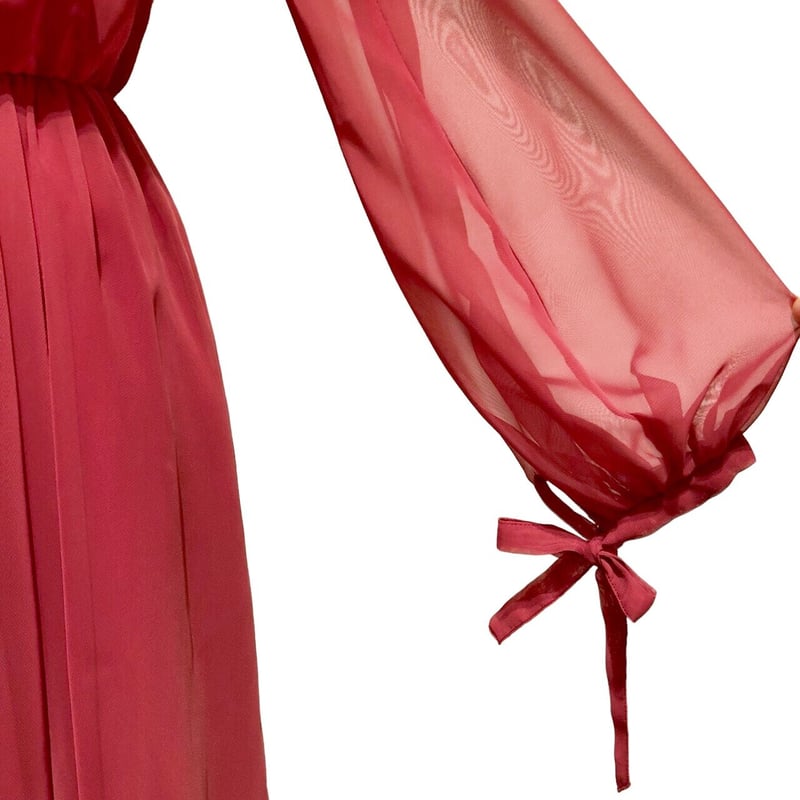 Trinity XS レッド ボウタイドレス パフスリーブタイトドレス/谷間見せ/背中隠し/ミニドレス/キャバ