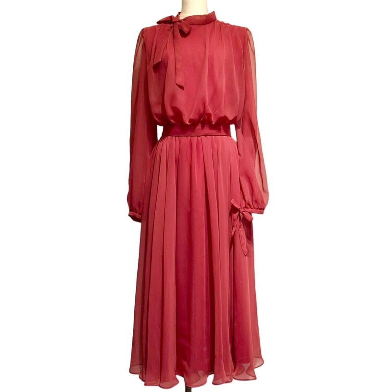 cocotier “ サイドボウタイ・シフォンドレス(ローズピンクレッド 