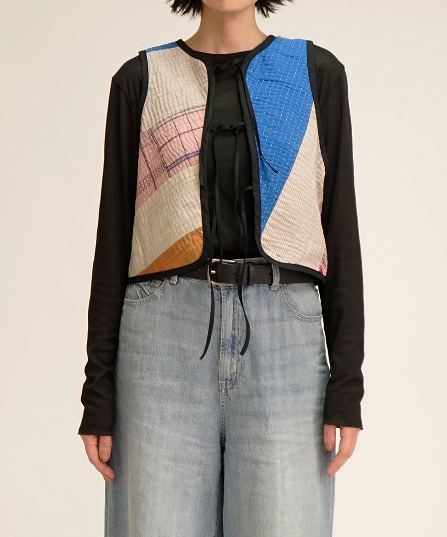 カンタキルトベスト　no134 VINTAGE KANTHA QUILT VEST (A) | nve tokki