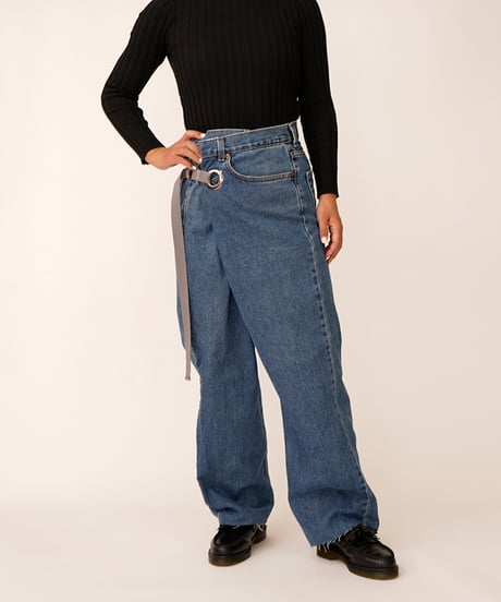 WRAP DENIM / M size (BLUE×DARK GREY) DNM09 | n