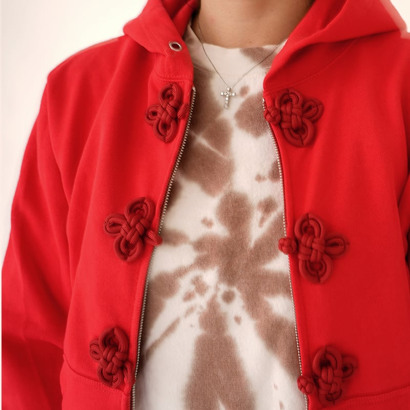 CHINA BUTTON ZIP HOODIE / RED | nve tokki