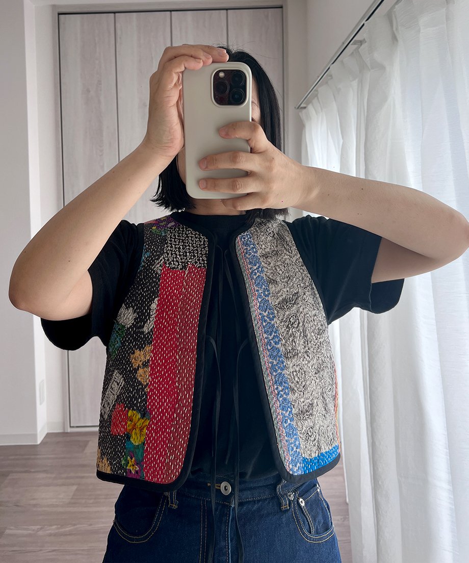 VINTAGE KANTHA QUILT VEST (A) | nve tokki