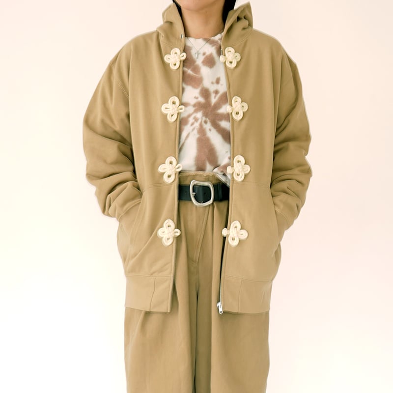 CHINA BUTTON ZIP HOODIE / SAND | nve tokki