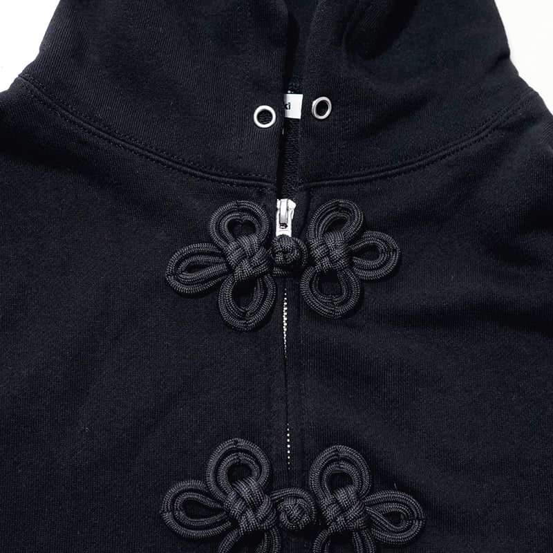 CHINA BUTTON ZIP HOODIE / BLACK | nve tokki