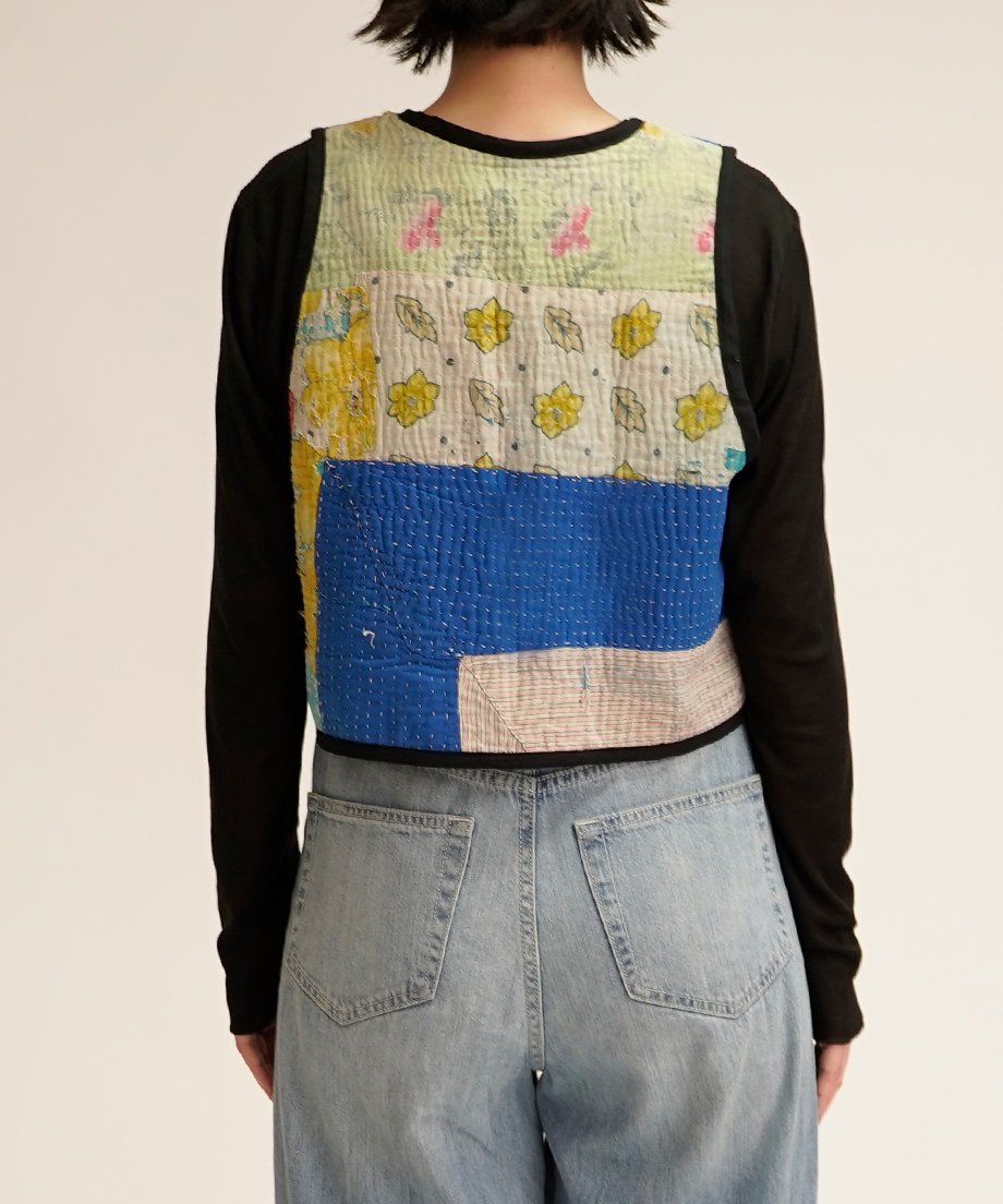 カンタキルトベスト　no134 VINTAGE KANTHA QUILT VEST (A) | nve tokki