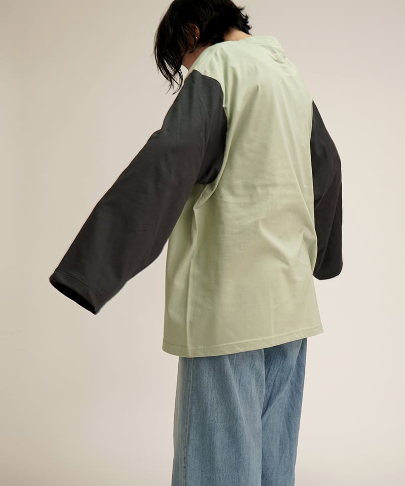 ダボ袖 T-shirts (Pistachio×Dark gray) | nve tokki