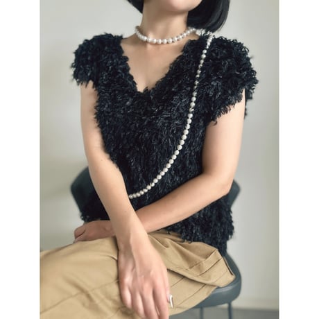 Lame Feather Vest / black