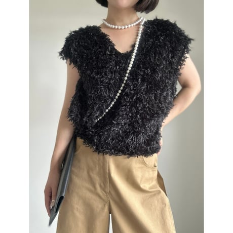 Lame Feather Vest / black