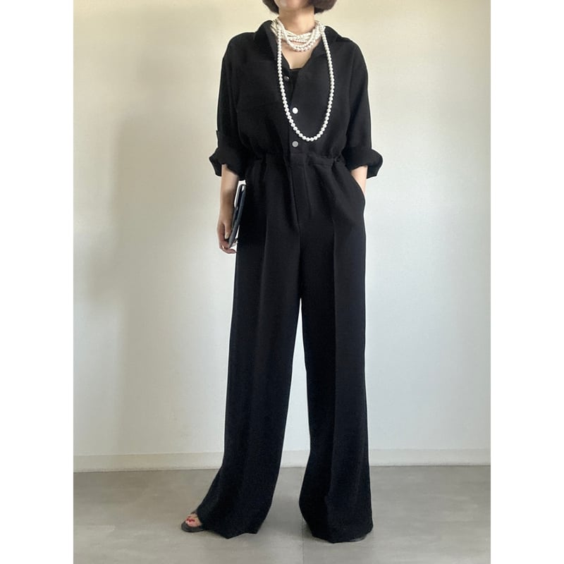 a403/F 美品　Abel オールインワン　背中あき　刺繍リボン黒ブラック a403/F 美品 Abel オールインワン 背中あき 刺繍リボン黒