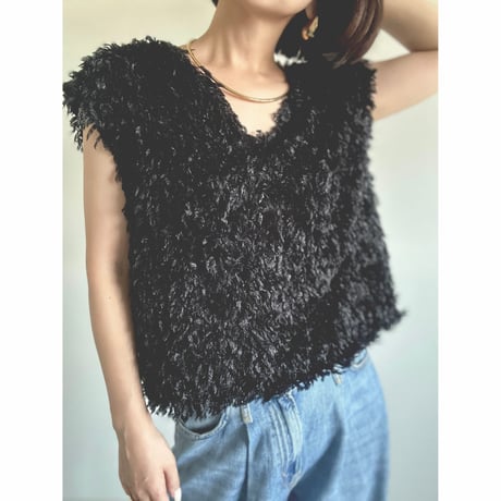 Lame Feather Vest / black