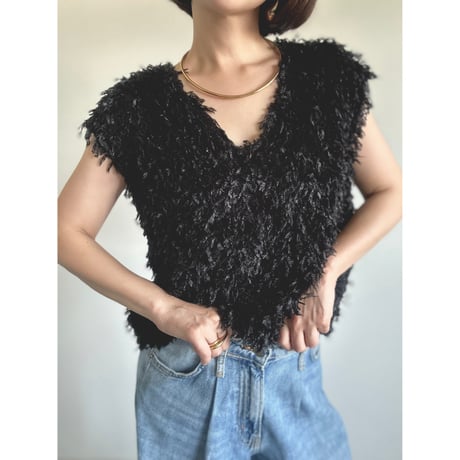 Lame Feather Vest / black