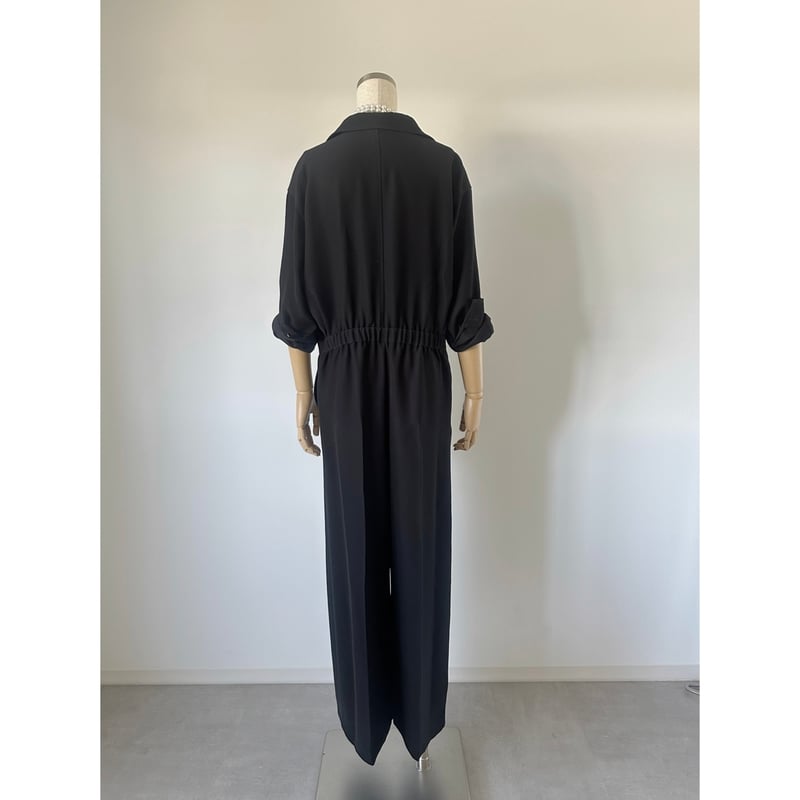 a403/F 美品　Abel オールインワン　背中あき　刺繍リボン黒ブラック a403/F 美品 Abel オールインワン 背中あき 刺繍リボン黒