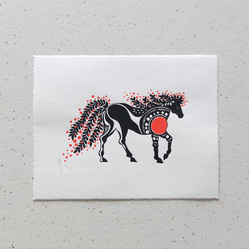 下條ユリの干支画「午年 Year of the Horse 」シルクスクリーン 下條ユリの干支画「午年 Year of the Horse 」シルクスクリーン