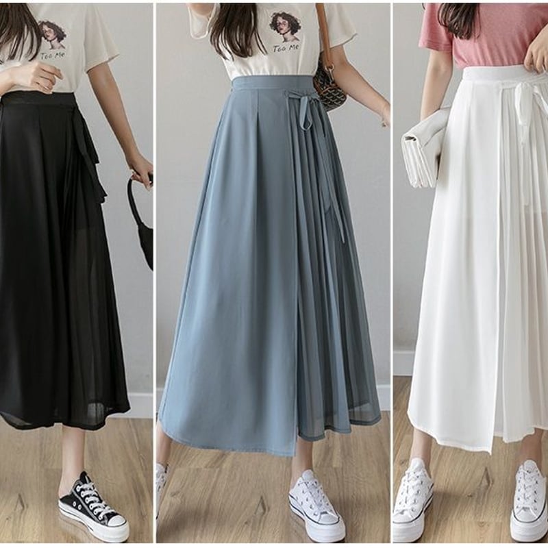 シアープリーツガウチョパンツ 春夏 ガウチョ パンツ レディース 七分