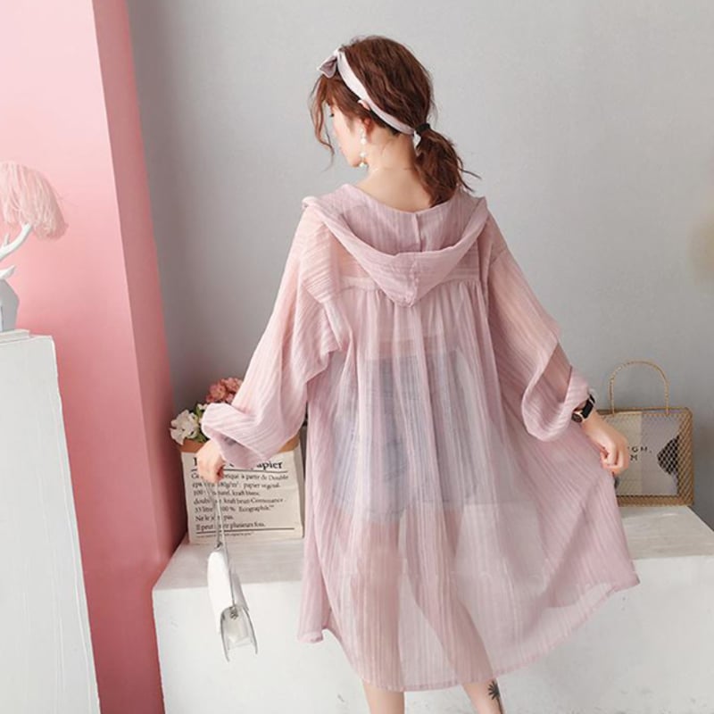 カーディガン レディース シースルー 透け感 シアー カーデ ロング丈