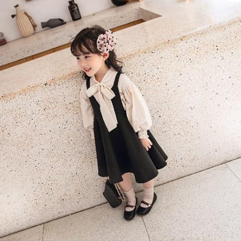 セットアップ 子供服 ワンピース シャツ ブラウス リボンタイ 長袖