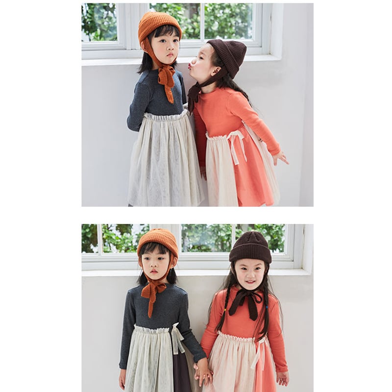カラフル エプロン風チュールワンピース 女の子 韓国子供服 子ども服
