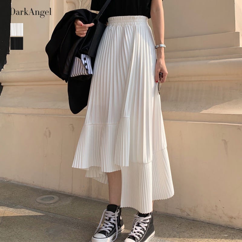 IRENE プリーツスカート　アシンメトリー　定価5万　チェック　ホワイト XGFSK09J3 アシンメトリー プリーツ スカート インナーショート付き