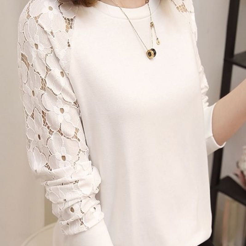 春新商品 花柄 刺繍 レース切替 ラグランスリーブ 長袖 トップス