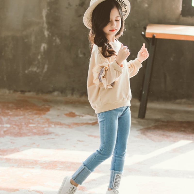 子供服 セットアップ 女の子 デニム パンツ 長袖 トップス スウェット 