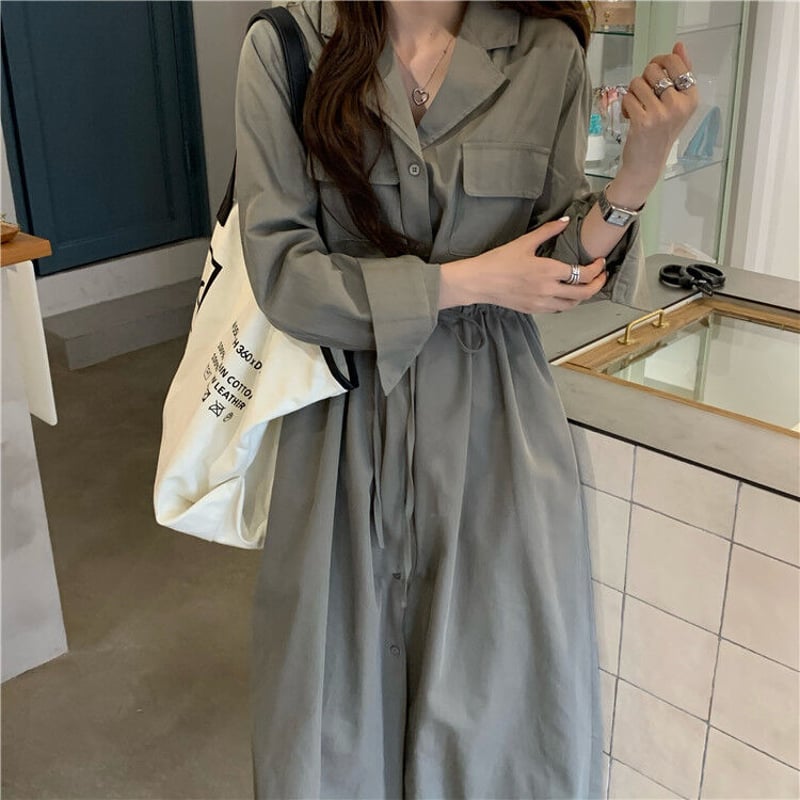 シンプル ロング丈 2way シャツワンピ 綿100％ 羽織もOK ホワイト