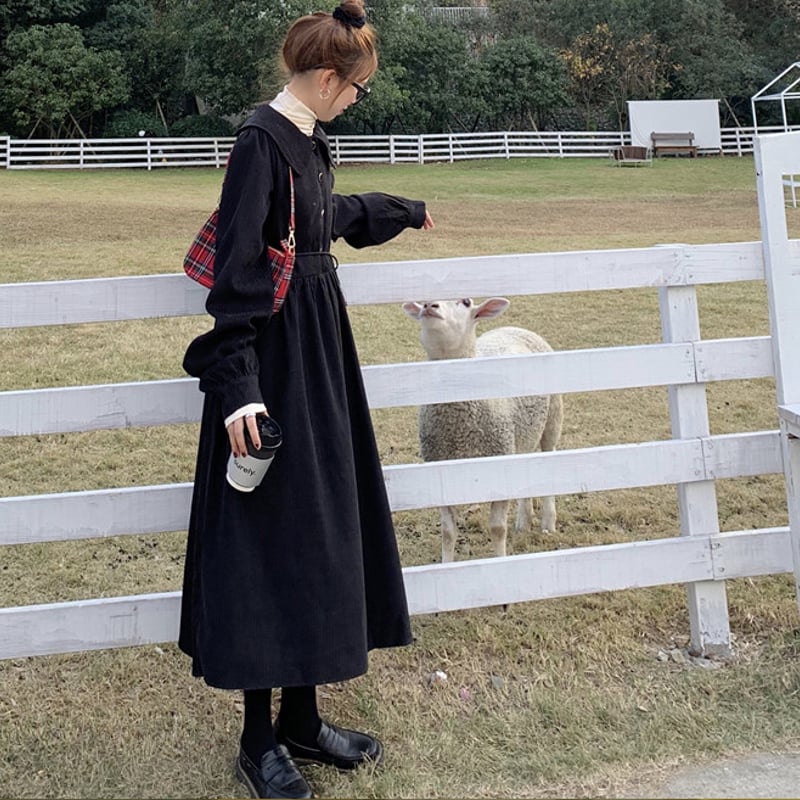 ワンピース レディース コーデュロイ ワンピ ハイウエスト スタイル