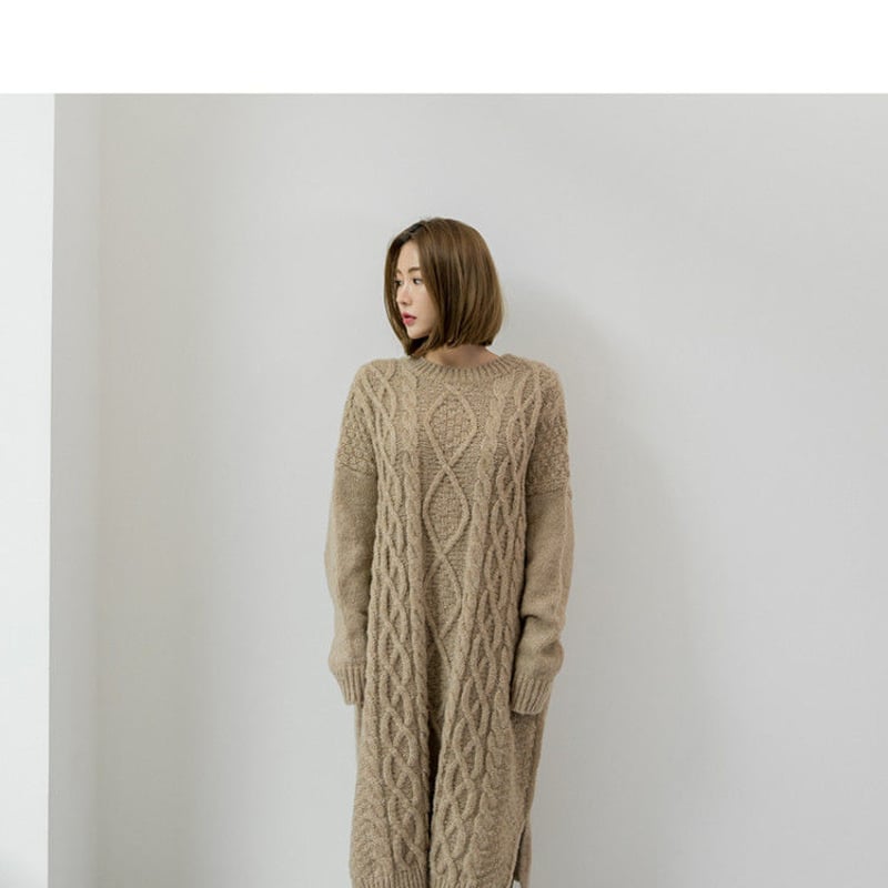 アナイ カシミヤ混 ケーブル編み ニット ロングワンピース Aライン M