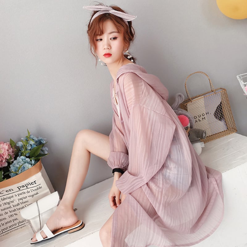 カーディガン レディース シースルー 透け感 シアー カーデ ロング丈