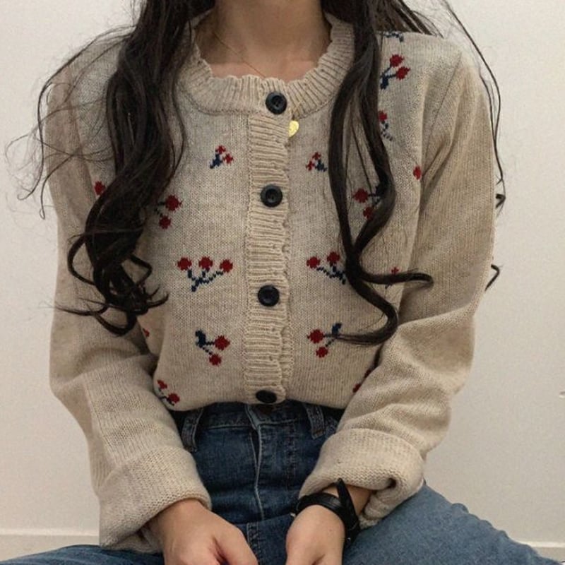 カーディガン ニット ニットシャツ 春服 トップス 韓国 トップス カーディガン レディース 韓国ファッション さくらんぼ