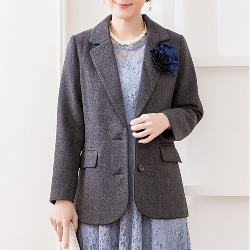コサージュ付き☆シンプル 襟付きジャケット レディース コサージュ付き☆シンプル 襟付きジャケット レディース