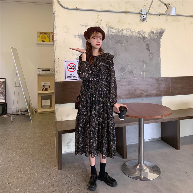 先取り春コーデ♡小花柄 シフォン ワンピース 長袖 レディース 先取り春コーデ♡小花柄 シフォン ワンピース 長袖 レディース