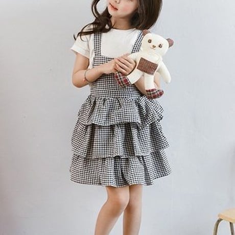 キッズ 子ども服（女の子） ワンピース サスペンダースカート 袖なし チュール 卒園式 入園式 入学式 フォーマル 韓国子供服 可愛い 女の子らしい チェック柄 TAGX11068