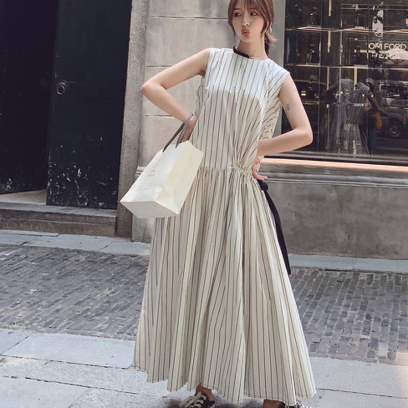 ワンピース レディース マキシ丈 スカート ロング ストライプ柄