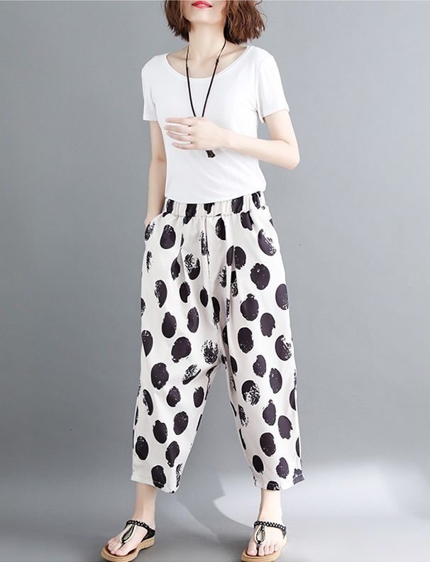 72▢萌 MOYURU ドット柄レーヨンサルエルパンツ TS0609-10 osharewalker ワイドパンツ ロング レディース 総柄 ドット柄