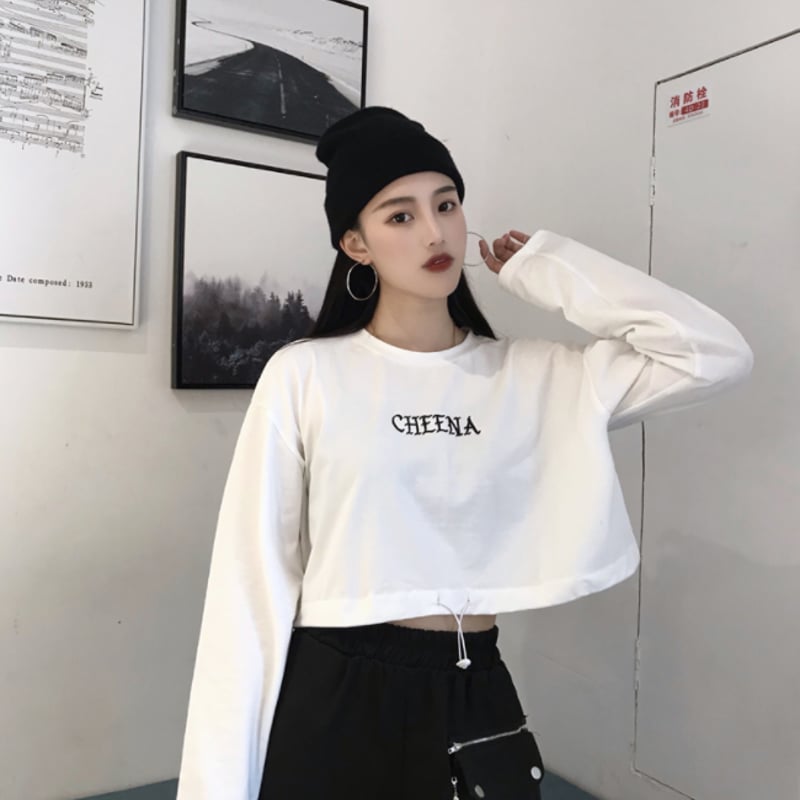 トップス レディース 長袖 ロンT ショート丈 トップス へそ出し T