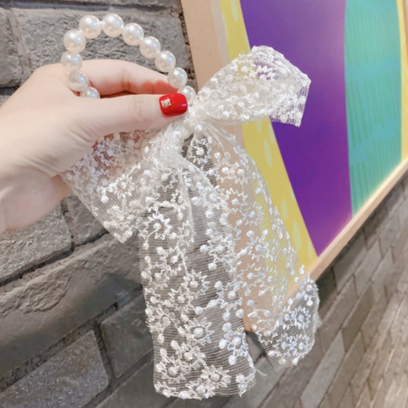 ヘアアクセサリー ヘアゴム シュシュ パール レース ゴム リボン